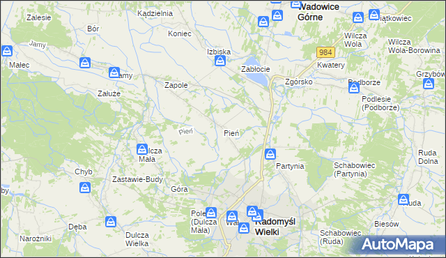 mapa Pień gmina Radomyśl Wielki, Pień gmina Radomyśl Wielki na mapie Targeo