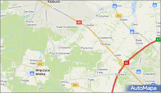 mapa Pierzchno gmina Wręczyca Wielka, Pierzchno gmina Wręczyca Wielka na mapie Targeo