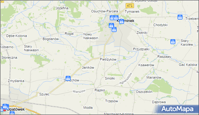 mapa Pietrzyków gmina Koźminek, Pietrzyków gmina Koźminek na mapie Targeo
