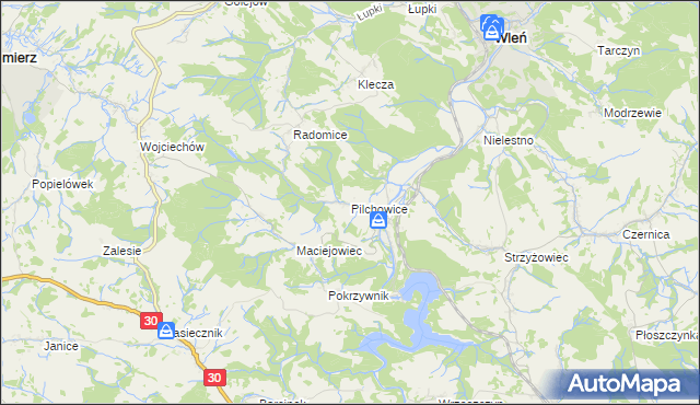 mapa Pilchowice gmina Wleń, Pilchowice gmina Wleń na mapie Targeo