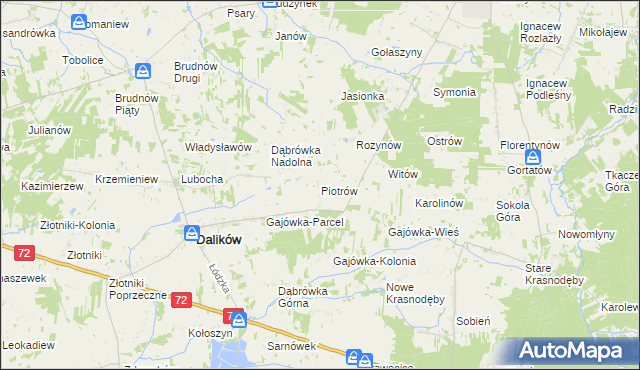 mapa Piotrów gmina Dalików, Piotrów gmina Dalików na mapie Targeo