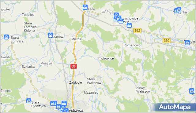 mapa Piotrowice gmina Bystrzyca Kłodzka, Piotrowice gmina Bystrzyca Kłodzka na mapie Targeo