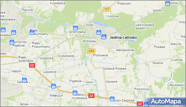 mapa Piotrowice gmina Jedlnia-Letnisko, Piotrowice gmina Jedlnia-Letnisko na mapie Targeo