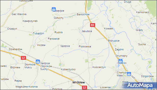 mapa Piotrowice gmina Warta, Piotrowice gmina Warta na mapie Targeo