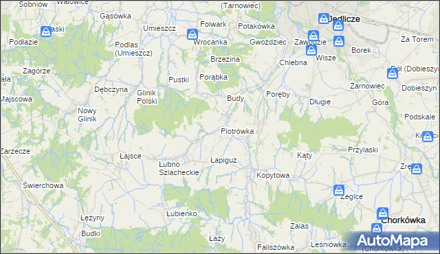 mapa Piotrówka gmina Jedlicze, Piotrówka gmina Jedlicze na mapie Targeo