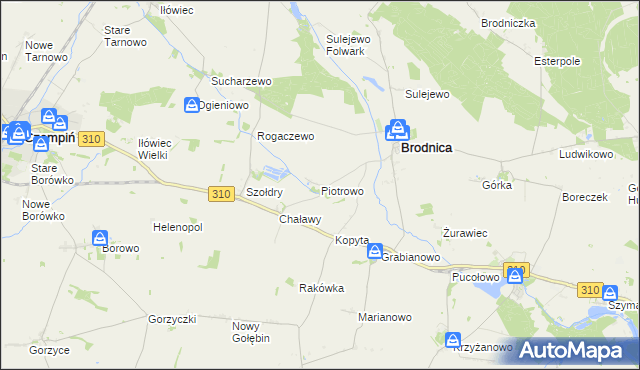 mapa Piotrowo gmina Brodnica, Piotrowo gmina Brodnica na mapie Targeo