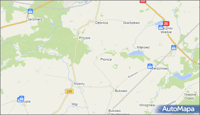 mapa Płonica gmina Człuchów, Płonica gmina Człuchów na mapie Targeo
