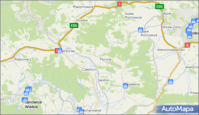 mapa Płonina gmina Bolków, Płonina gmina Bolków na mapie Targeo