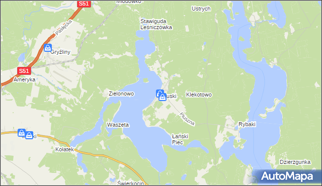 mapa Pluski gmina Stawiguda, Pluski gmina Stawiguda na mapie Targeo