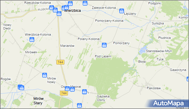 mapa Pod Lasem gmina Iłża, Pod Lasem gmina Iłża na mapie Targeo