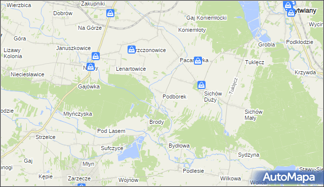 mapa Podborek gmina Rytwiany, Podborek gmina Rytwiany na mapie Targeo