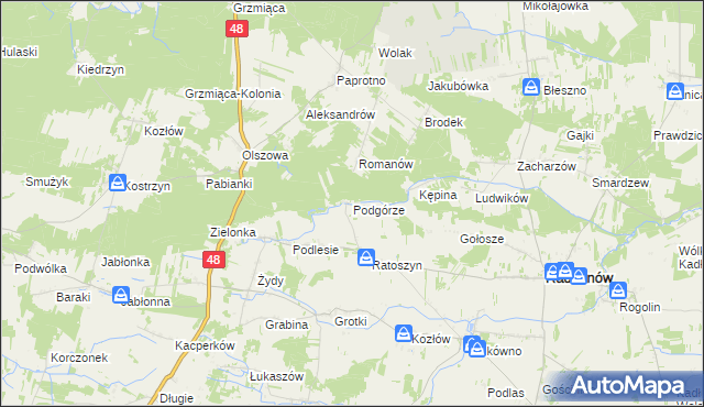 mapa Podgórze gmina Radzanów, Podgórze gmina Radzanów na mapie Targeo