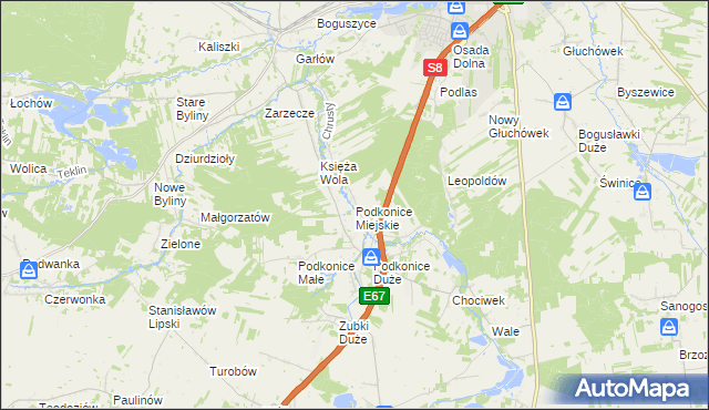 mapa Podkonice Miejskie, Podkonice Miejskie na mapie Targeo