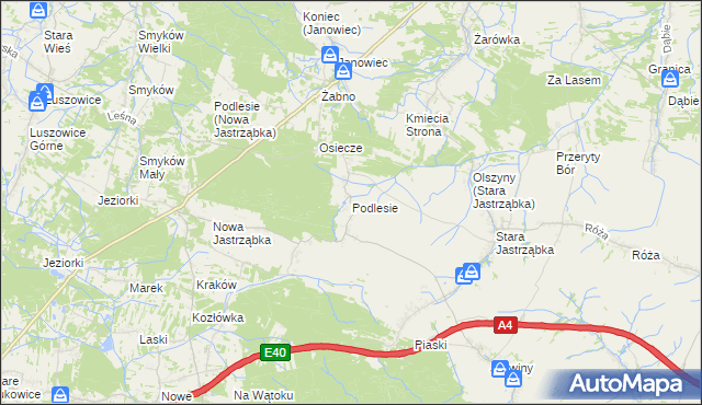 mapa Podlesie gmina Czarna, Podlesie gmina Czarna na mapie Targeo