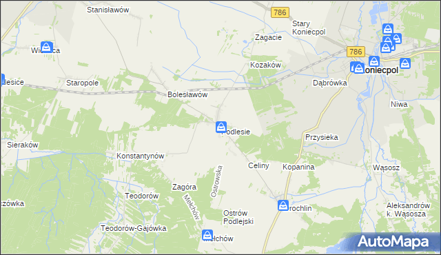 mapa Podlesie gmina Lelów, Podlesie gmina Lelów na mapie Targeo