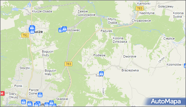mapa Podlesie gmina Olkusz, Podlesie gmina Olkusz na mapie Targeo