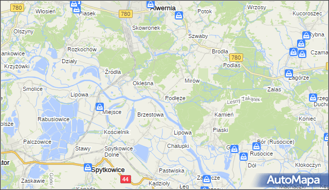 mapa Podłęże gmina Alwernia, Podłęże gmina Alwernia na mapie Targeo