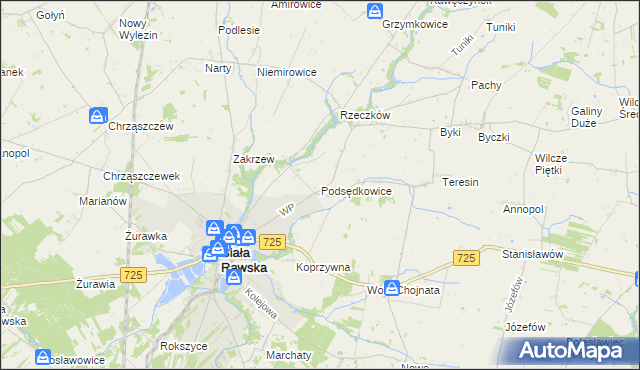 mapa Podsędkowice, Podsędkowice na mapie Targeo