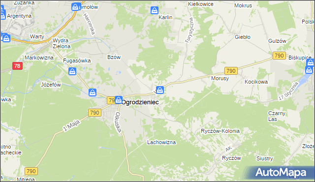 mapa Podzamcze gmina Ogrodzieniec, Podzamcze gmina Ogrodzieniec na mapie Targeo