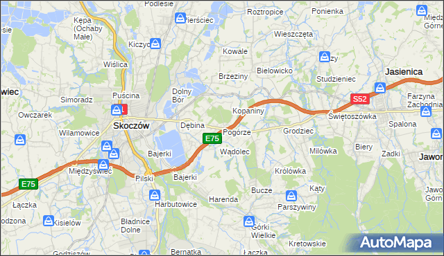 mapa Pogórze gmina Skoczów, Pogórze gmina Skoczów na mapie Targeo