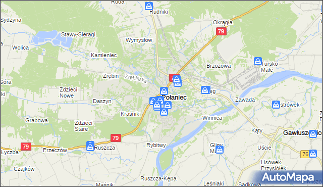 mapa Połaniec powiat staszowski, Połaniec powiat staszowski na mapie Targeo