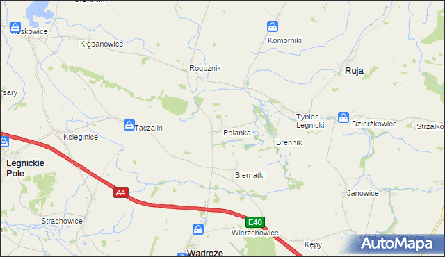 mapa Polanka gmina Ruja, Polanka gmina Ruja na mapie Targeo
