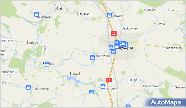 mapa Polanowice gmina Byczyna, Polanowice gmina Byczyna na mapie Targeo