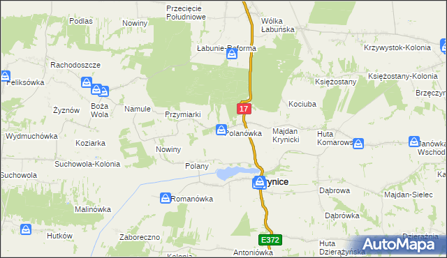 mapa Polanówka gmina Krynice, Polanówka gmina Krynice na mapie Targeo