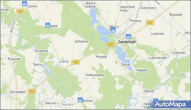 mapa Polesie gmina Zaniemyśl, Polesie gmina Zaniemyśl na mapie Targeo