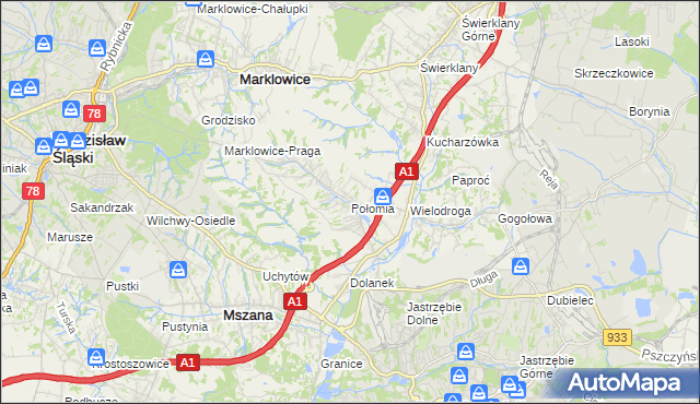 mapa Połomia gmina Mszana, Połomia gmina Mszana na mapie Targeo