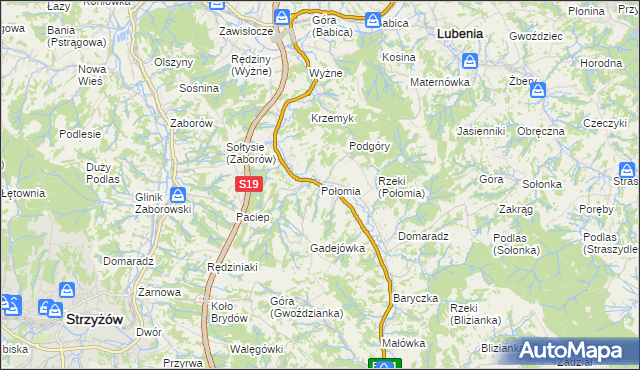 mapa Połomia gmina Niebylec, Połomia gmina Niebylec na mapie Targeo