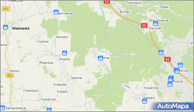 mapa Połomia gmina Tworóg, Połomia gmina Tworóg na mapie Targeo