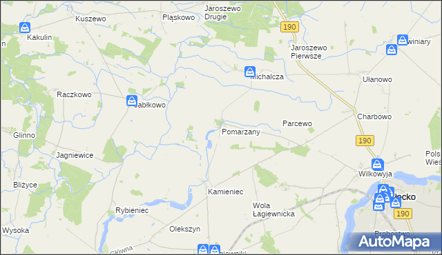 mapa Pomarzany gmina Kłecko, Pomarzany gmina Kłecko na mapie Targeo