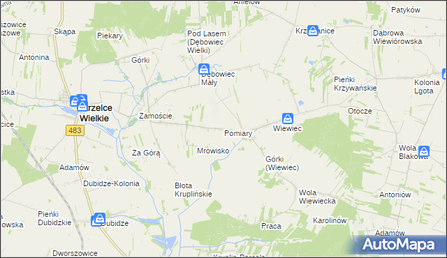 mapa Pomiary gmina Strzelce Wielkie, Pomiary gmina Strzelce Wielkie na mapie Targeo