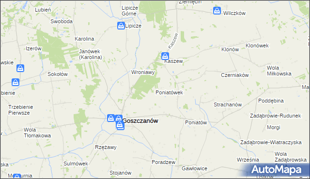 mapa Poniatówek gmina Goszczanów, Poniatówek gmina Goszczanów na mapie Targeo