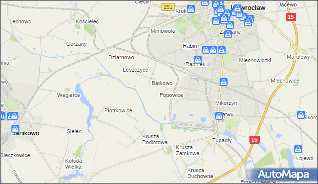 mapa Popowice gmina Inowrocław, Popowice gmina Inowrocław na mapie Targeo