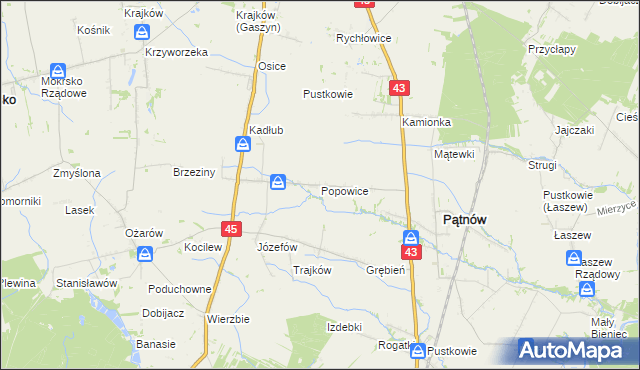 mapa Popowice gmina Pątnów, Popowice gmina Pątnów na mapie Targeo
