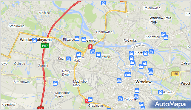 mapa Popowice gmina Wrocław, Popowice gmina Wrocław na mapie Targeo