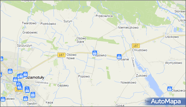 mapa Popówko gmina Oborniki, Popówko gmina Oborniki na mapie Targeo