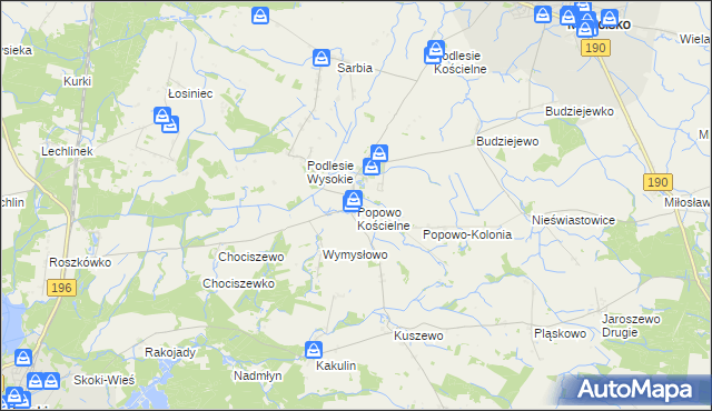 mapa Popowo Kościelne gmina Mieścisko, Popowo Kościelne gmina Mieścisko na mapie Targeo