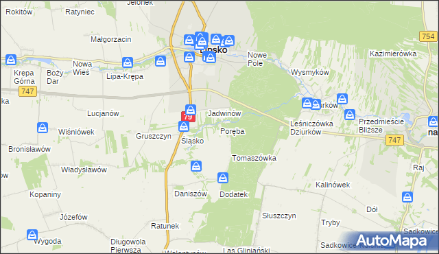 mapa Poręba gmina Lipsko, Poręba gmina Lipsko na mapie Targeo