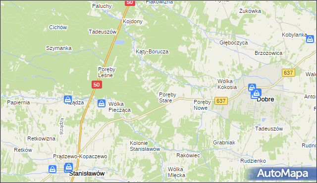 mapa Poręby Stare, Poręby Stare na mapie Targeo