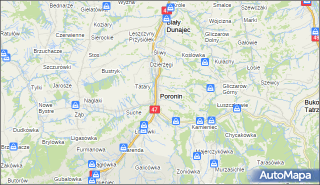 mapa Poronin, Poronin na mapie Targeo