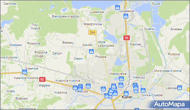 mapa Posada gmina Kazimierz Biskupi, Posada gmina Kazimierz Biskupi na mapie Targeo
