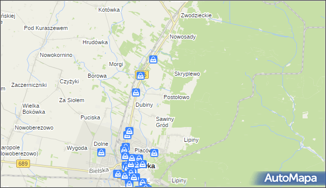 mapa Postołowo gmina Hajnówka, Postołowo gmina Hajnówka na mapie Targeo