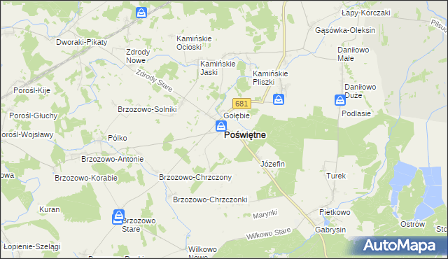 mapa Poświętne powiat białostocki, Poświętne powiat białostocki na mapie Targeo