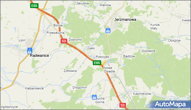 mapa Potoczek gmina Jerzmanowa, Potoczek gmina Jerzmanowa na mapie Targeo