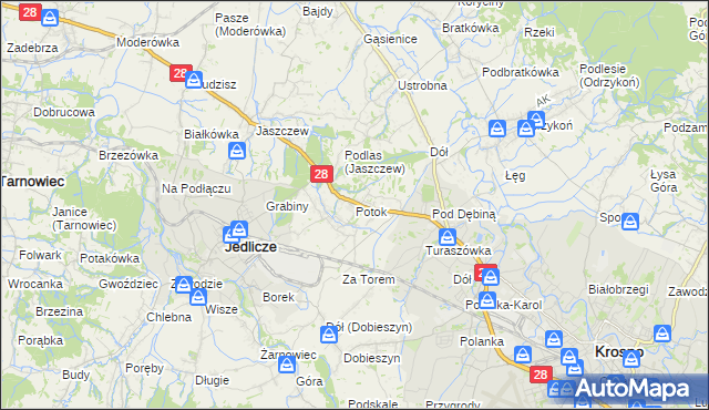 mapa Potok gmina Jedlicze, Potok gmina Jedlicze na mapie Targeo