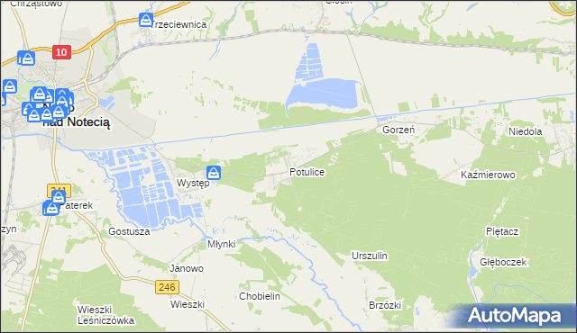 mapa Potulice gmina Nakło nad Notecią, Potulice gmina Nakło nad Notecią na mapie Targeo