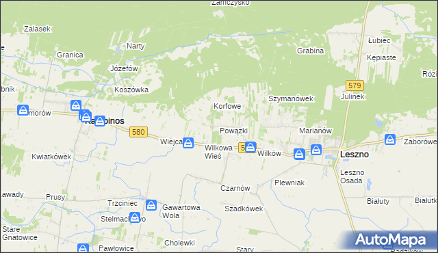 mapa Powązki gmina Leszno, Powązki gmina Leszno na mapie Targeo